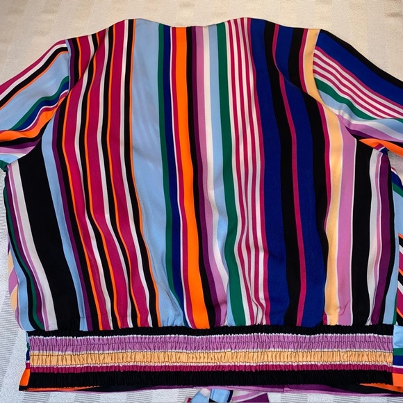 EXPRESS Colorful Cropped Striped V-Neck Faux Wrap Tie Front Blouse Sz XS - Picture 14 of 15